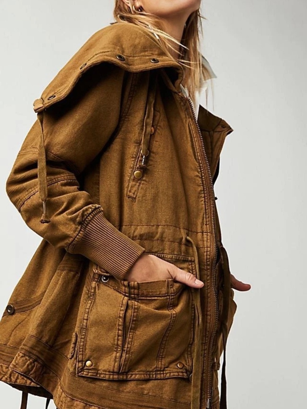 We The Free Surplus Future Parka XL Khaki Funnel Hooded Gorpcore Boho Hiking - Picture 2 of 13